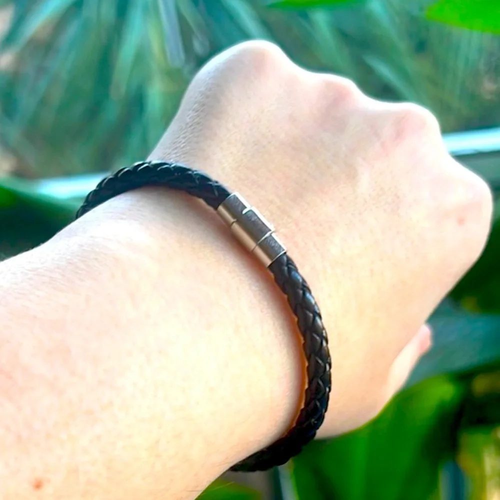 Black Braided Leather Bracelet – 8